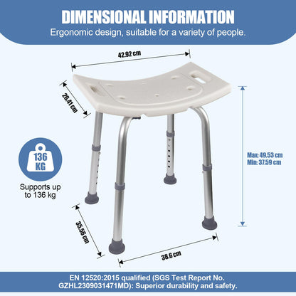Ez2care Adjustable Non-Slip Shower Chair for Elderly & Disabled