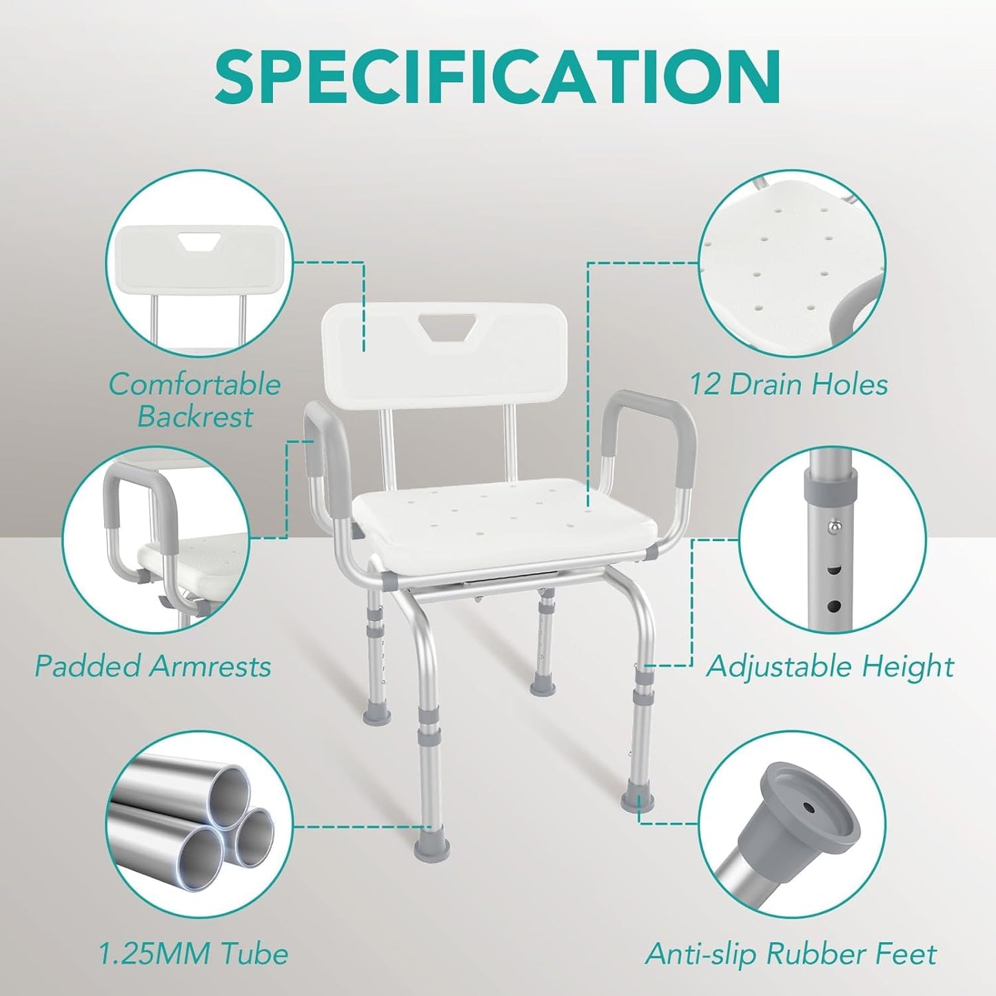 HEARTHLY 360 Swivel Heavy Duty 400lbs Shower Chair - White