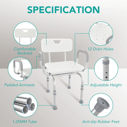 HEARTHLY 360 Swivel Heavy Duty 400lbs Shower Chair - White