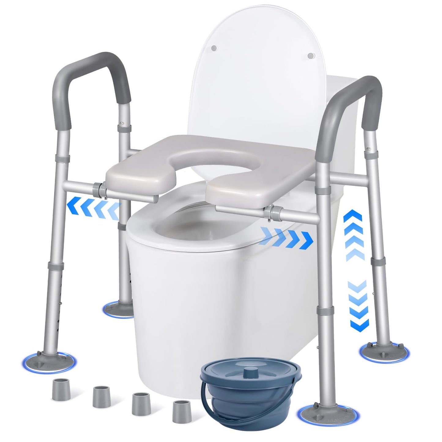 Width & Height Adjustable Raised Toilet Seat with Handles, Multi-Use Toilet Seat Risers for Seniors, Elevated Toilet Riser with Handles (with Bucket)