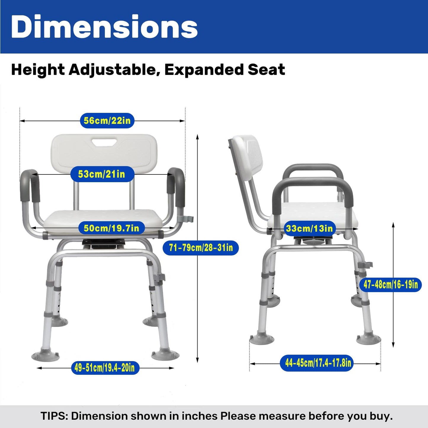 RYUUSEI 360 Swivel With Arms & Back 250kg Shower Chair