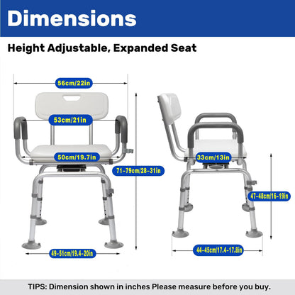 RYUUSEI 360 Swivel With Arms & Back 250kg Shower Chair