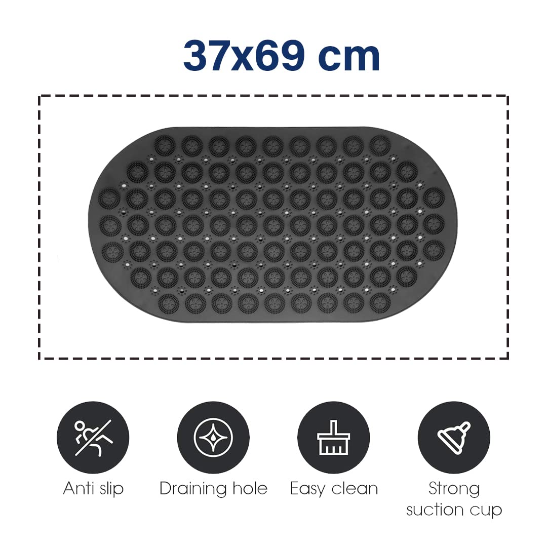 Homeela Silicone Non-Slip Foot Massage 37x69cm Bath Mat - Grey
