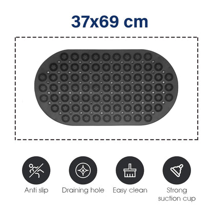 Homeela Silicone Non-Slip Foot Massage 37x69cm Bath Mat - Grey