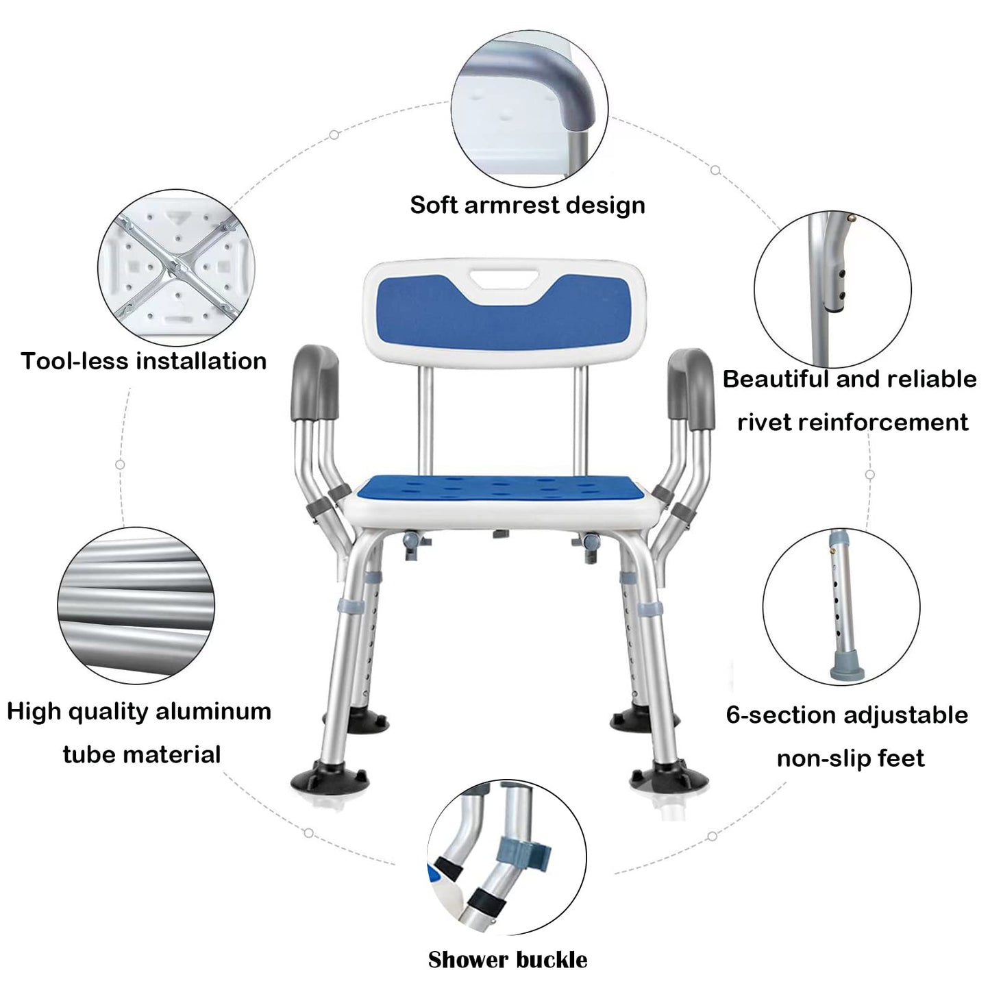 Joliling Adjustable Aluminium Anti-Slip Shower Chair