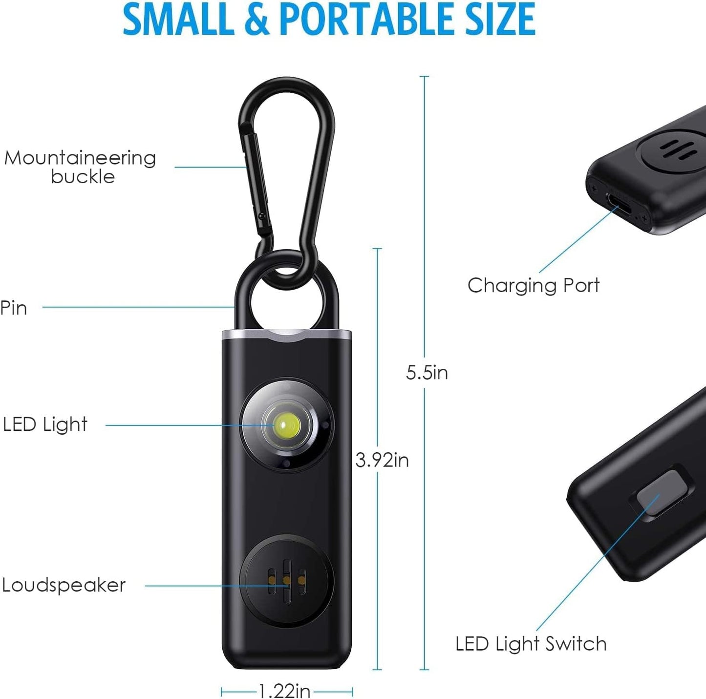 AMIR Personal Alarm Keychain for Women Safety - Loud 130 dB Siren with Strobe Light and Carabiner - Helps Women, Children, Men, Seniors, Elderly Emergency Call