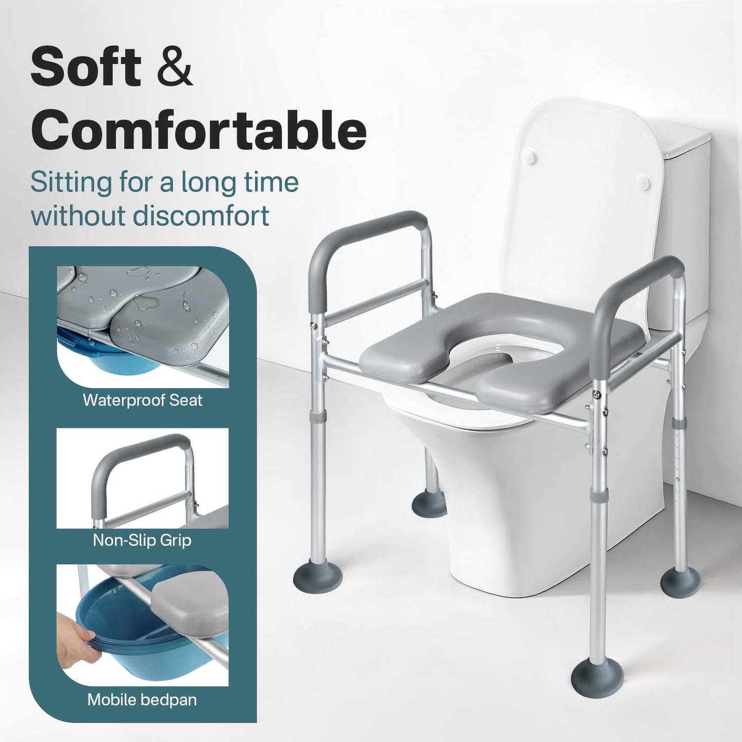 Eosprim Toilet Seat Risers for Seniors Elongated, Raised Toilet Seat with Handles, Toilet Safety Frames & Rails for Elderly and Handicap, Elevated Shower Commode Chair with Arms, Toilet Lift Grab Bar