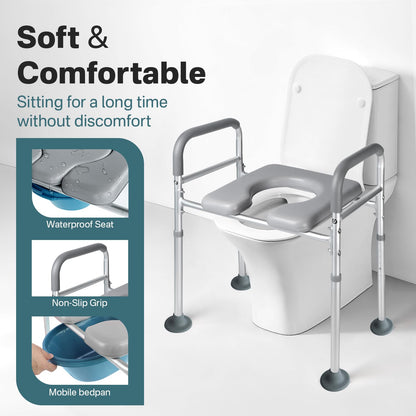 Eosprim Toilet Seat Risers for Seniors Elongated, Raised Toilet Seat with Handles, Toilet Safety Frames & Rails for Elderly and Handicap, Elevated Shower Commode Chair with Arms, Toilet Lift Grab Bar