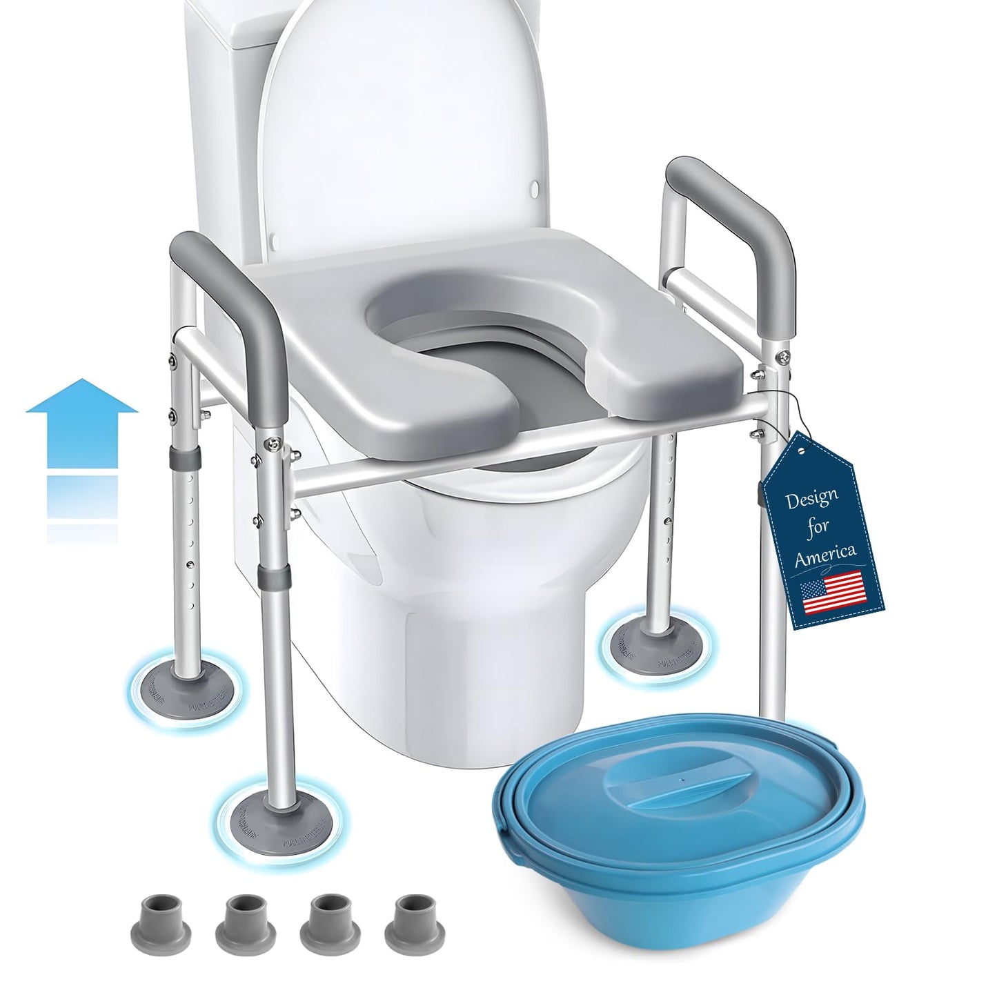 Eosprim Toilet Seat Risers for Seniors Elongated, Raised Toilet Seat with Handles, Toilet Safety Frames & Rails for Elderly and Handicap, Elevated Shower Commode Chair with Arms, Toilet Lift Grab Bar