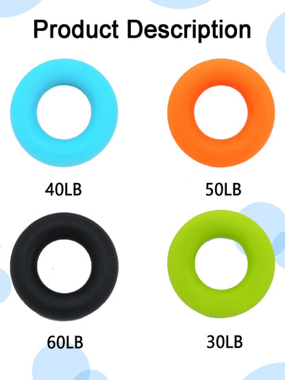 4PCS Hand Grip Strength Trainer Set - Silicone Rings for Forearm Workout, Rock Climbing, Athletes - 4 Resistance Levels for Stress Relief & Rehabilitation