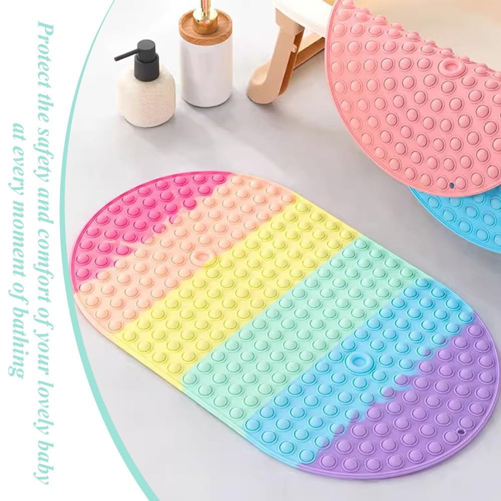 TOMVAES Cushioned Non-Slip Silicone Oval Bath Mat for Bathtub & Shower
