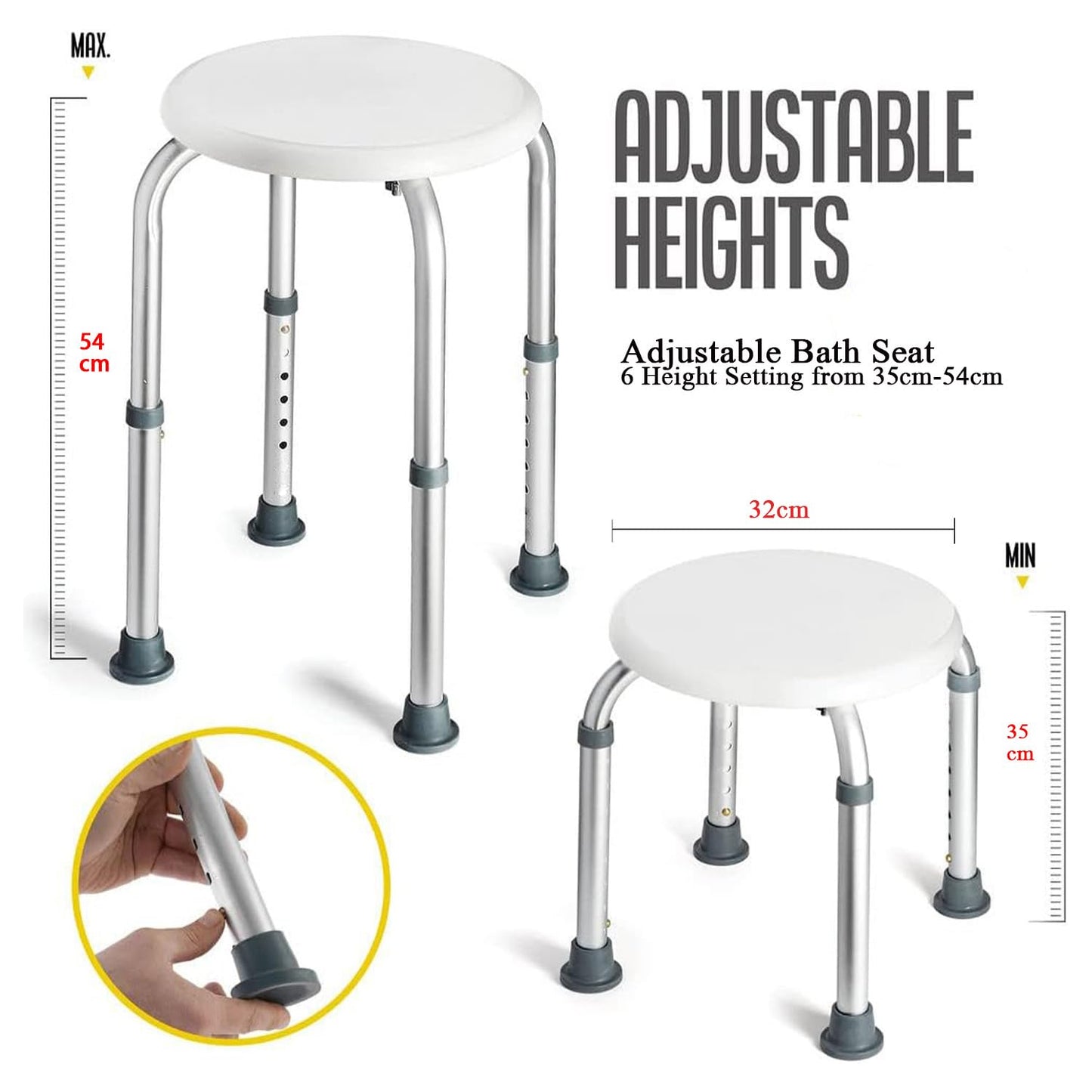 ROFVMILE Adjustable Non-Slip Tool-Free Shower Chair - White