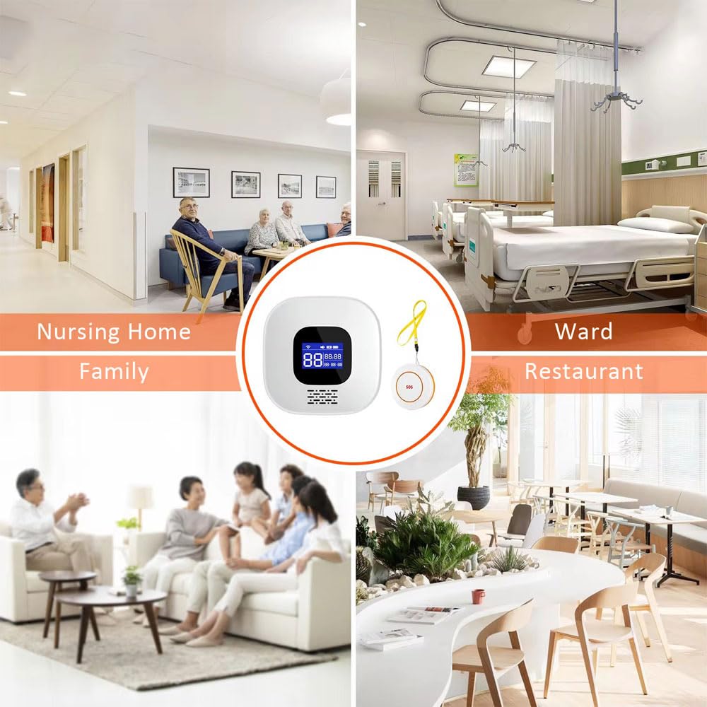 VOCA Smart WiFi Wireless SOS Pager, Call Button & Clock - Panic Button and Emergency Alarm for Seniors, Patients and Disabled | 2.4G WiFi | Includes Receiver, Call Button, SOS Clock