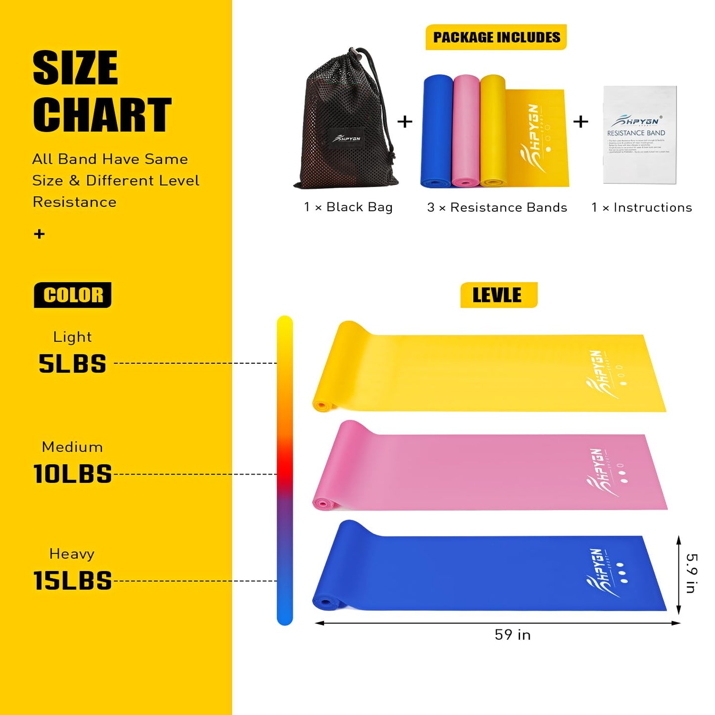 Resistance Bands, HPYGN Exercise Bands, Fitness Bands for Physical Therapy, Strength Training, Yoga, Pilates, Stretching, Non-Latex Elastic Bands with Different Strengths,Workout Bands for Home