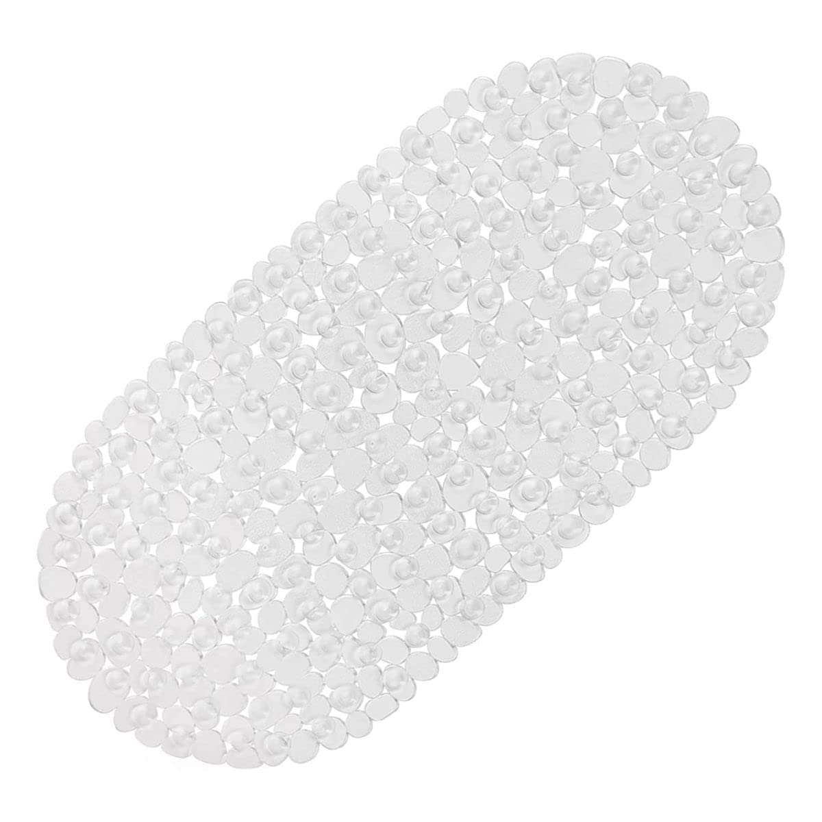 WELTRXE Pebbles Bath Mat Clear Non-Slip Bathtub Mat with Suction Cups, Drain Holes for Bathroom Showers, Tub, Machine Washable, BPA, Latex Free Safe Shower Mats, Oval 27 x 14 Inch