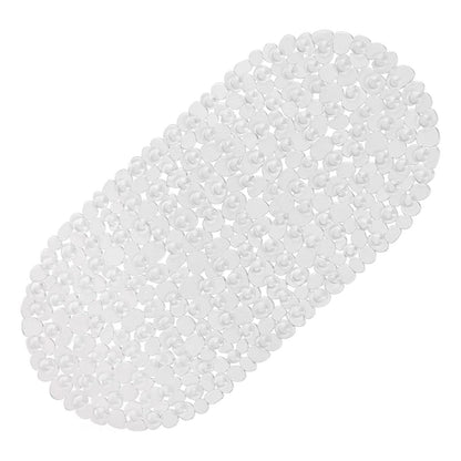 WELTRXE Pebbles Bath Mat Clear Non-Slip Bathtub Mat with Suction Cups, Drain Holes for Bathroom Showers, Tub, Machine Washable, BPA, Latex Free Safe Shower Mats, Oval 27 x 14 Inch