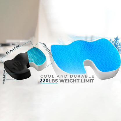 Cooling Gel Seat Cushion for Long Sitting - Memory Foam Chair Pillow for Sciatica Pain Relief - Orthopedic Gel & Memory Foam Coccyx Pad for Tailbone Pain - Office Chair Cushion for Back Pain