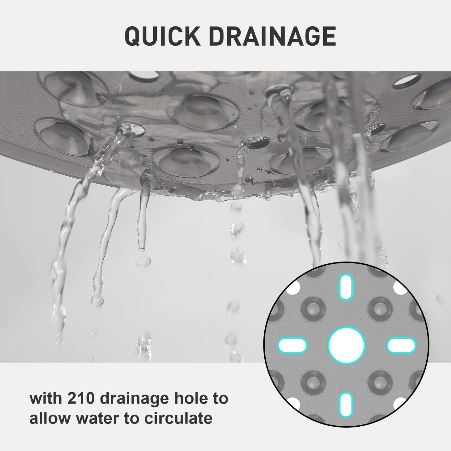 XIYUNTE Non-Slip Anti-Mould Machine Washable 70x70cm Shower Mat - Grey