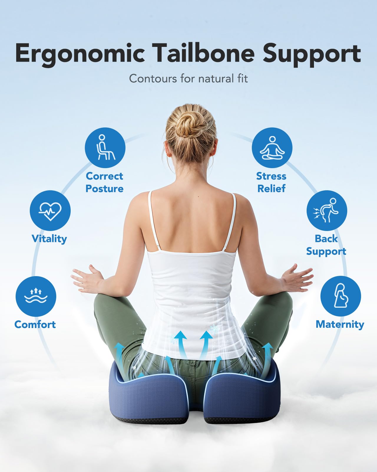 HUANUO Ergonomic Seat Cushion for Office Chair, Extra Large Coccyx Cushion, Tailbone and Back Support, Cooling Gel Enhanced, 4-Zone Pressure Relief Chair Cushions for Office, Car, Wheelchair
