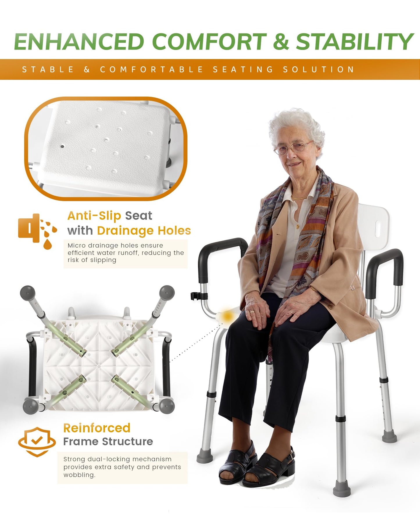 Stabase Heavy Duty With Arms 180kg Capacity Shower Chair