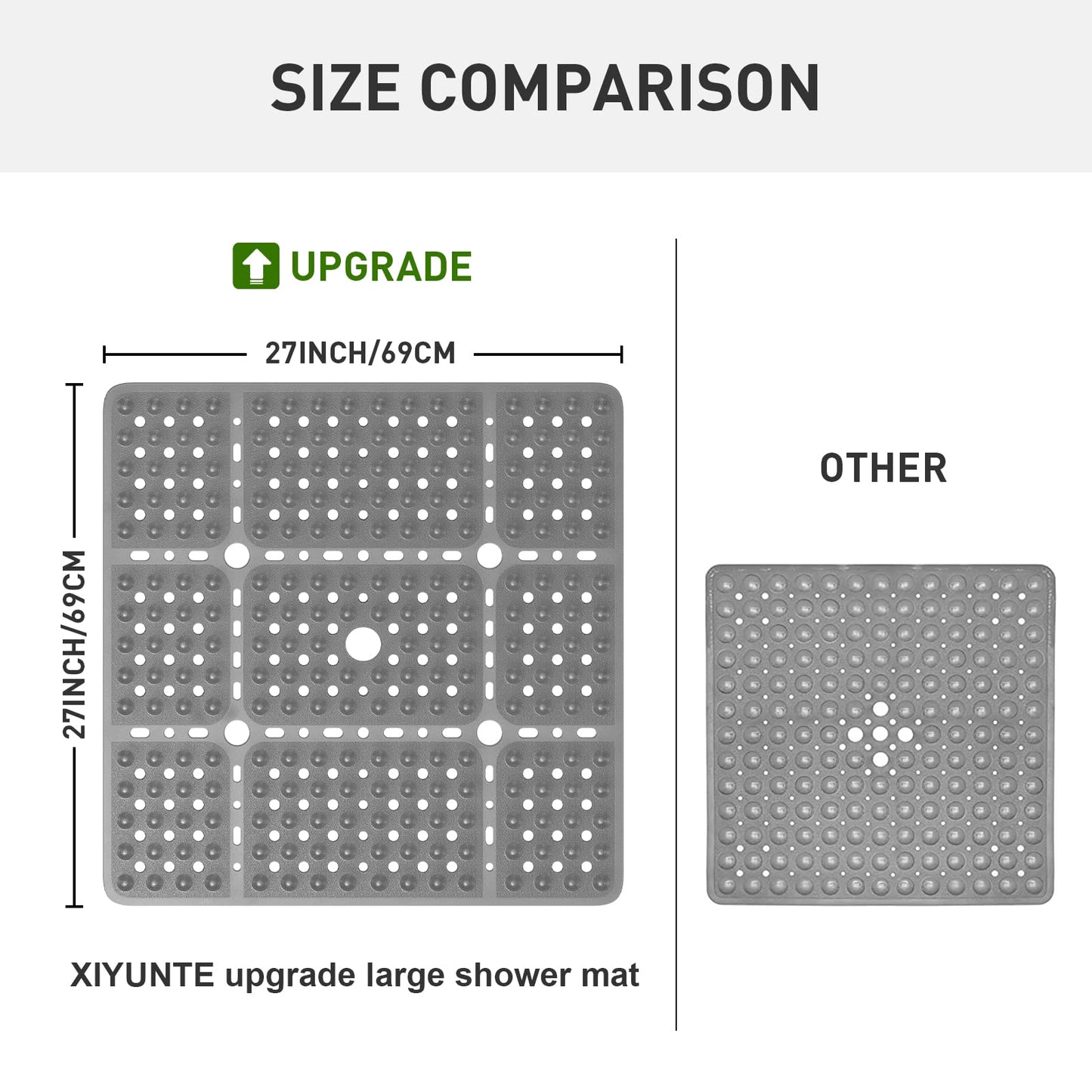 XIYUNTE Non-Slip Anti-Mould Machine Washable 70x70cm Shower Mat - Grey