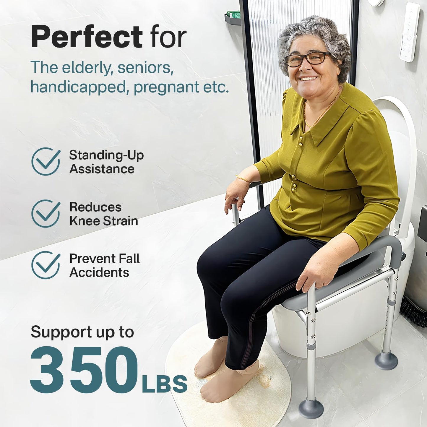 Eosprim Toilet Seat Risers for Seniors Elongated, Raised Toilet Seat with Handles, Toilet Safety Frames & Rails for Elderly and Handicap, Elevated Shower Commode Chair with Arms, Toilet Lift Grab Bar