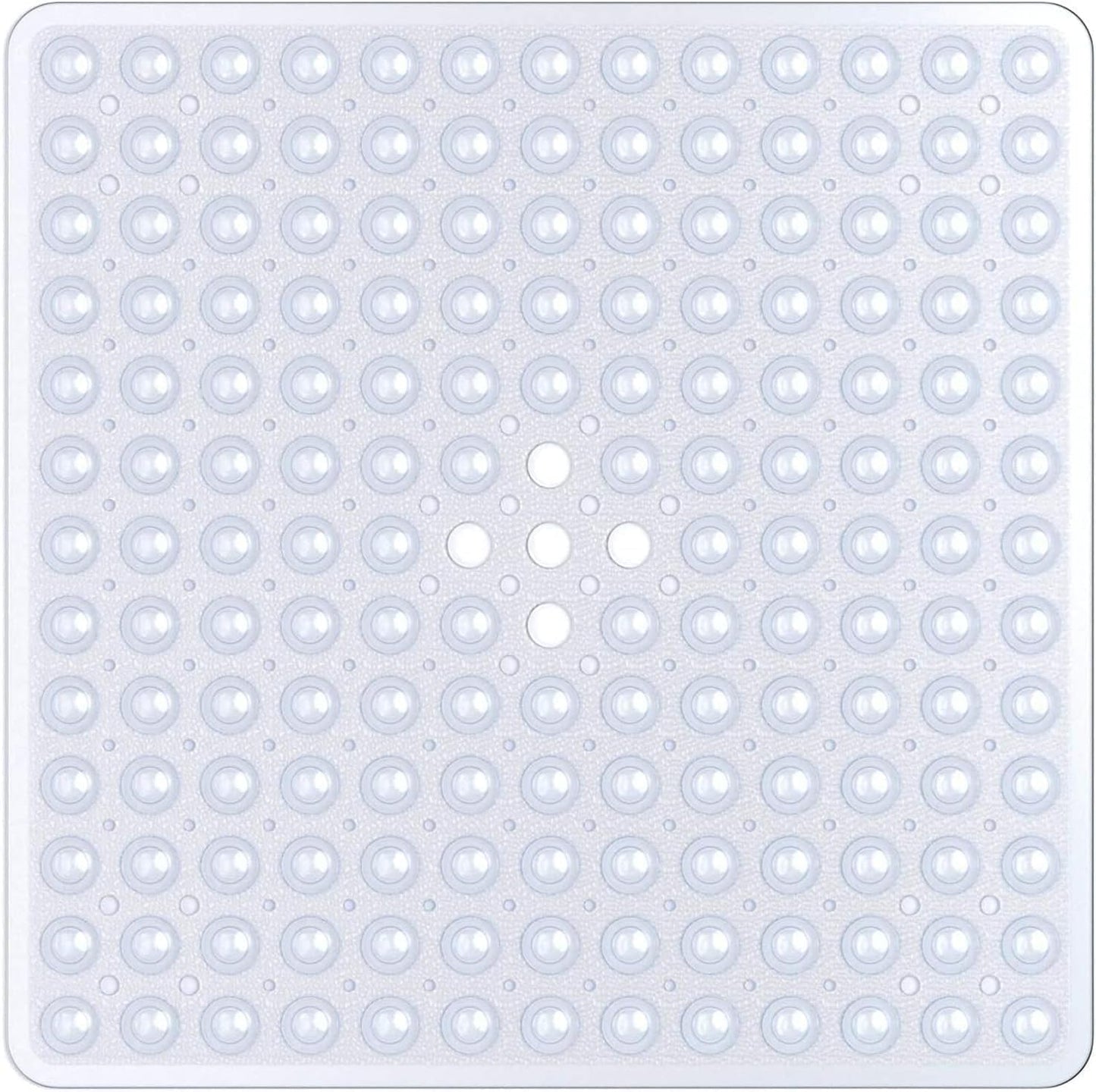 Mumoo Bear Square Shower Mat Non Slip Anti Mould - 53 x 53cm/21 x 21inch Anti Slip Shower Mat with Suction Cup, Antibacterial Rubber Bathtub Mat with Drain Holes, Machine Washable -Clear White
