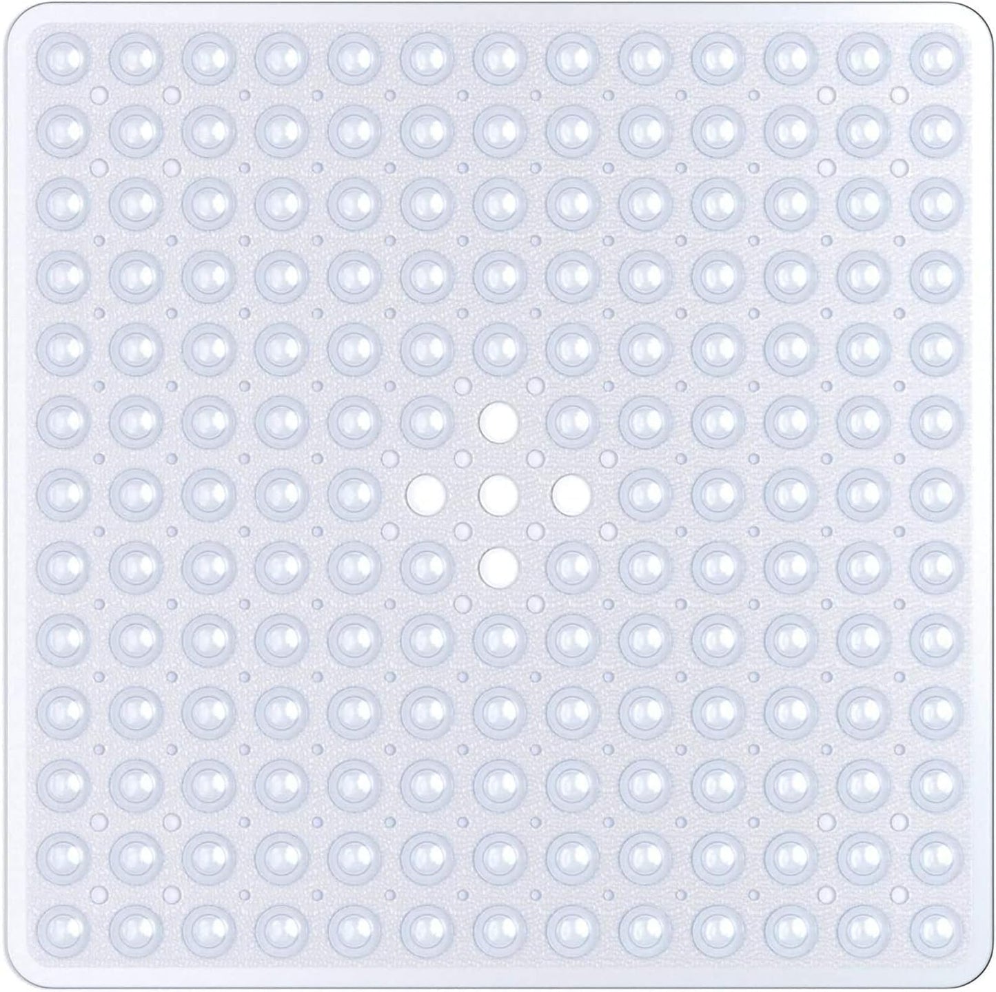 Mumoo Bear Square Shower Mat Non Slip Anti Mould - 53 x 53cm/21 x 21inch Anti Slip Shower Mat with Suction Cup, Antibacterial Rubber Bathtub Mat with Drain Holes, Machine Washable -Clear White