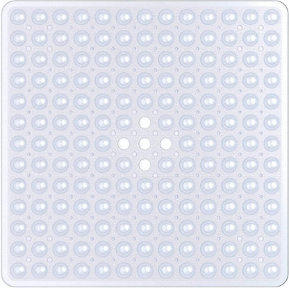 Mumoo Bear Square Shower Mat Non Slip Anti Mould - 53 x 53cm/21 x 21inch Anti Slip Shower Mat with Suction Cup, Antibacterial Rubber Bathtub Mat with Drain Holes, Machine Washable -Clear White