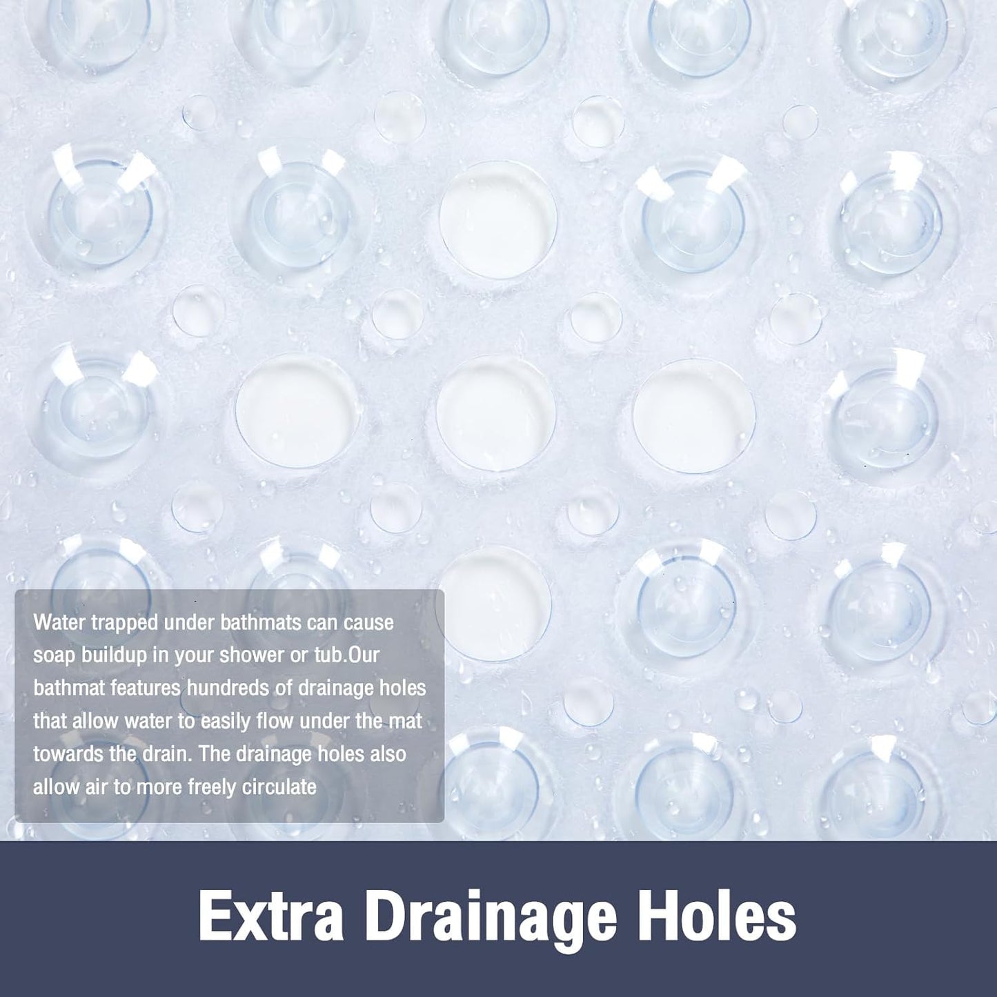 Mumoo Bear Square Shower Mat Non Slip Anti Mould - 53 x 53cm/21 x 21inch Anti Slip Shower Mat with Suction Cup, Antibacterial Rubber Bathtub Mat with Drain Holes, Machine Washable -Clear White