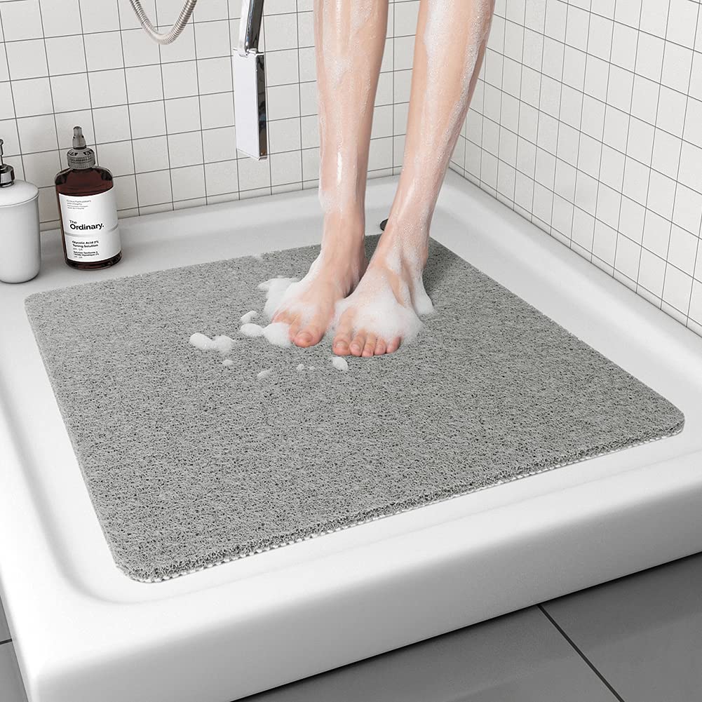 tchdio Non-Slip Quick-Dry No Suction Cup 24x24Inch Shower Mat - Grey