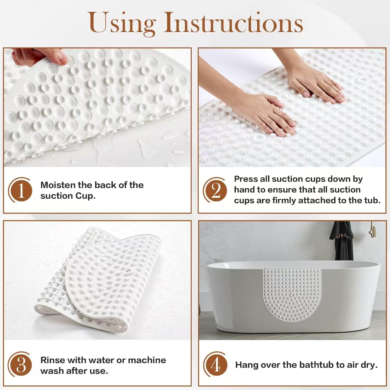 joiyota Silicone Bubble Massage Non-Slip 27x15Inches Bath Mat - White