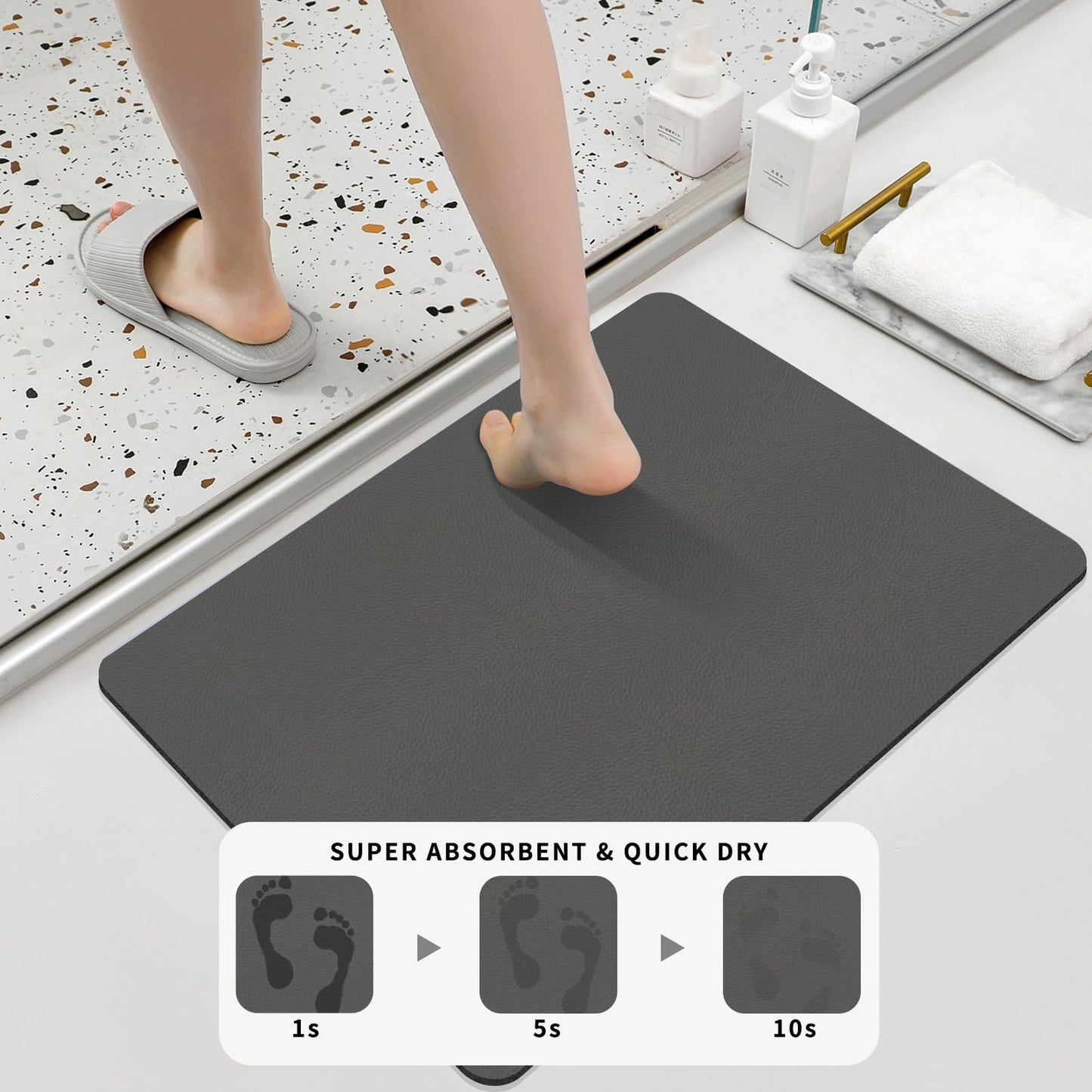 Bath Mat, Bathroom Rugs Super Absorbent Shower Mats Quick Dry Non Slip, Shower Rug for Bathtub Thin Rubber Mats for Bathroom Floor, Bathtub, Shower (Dark Grey, 40 x 60 cm)