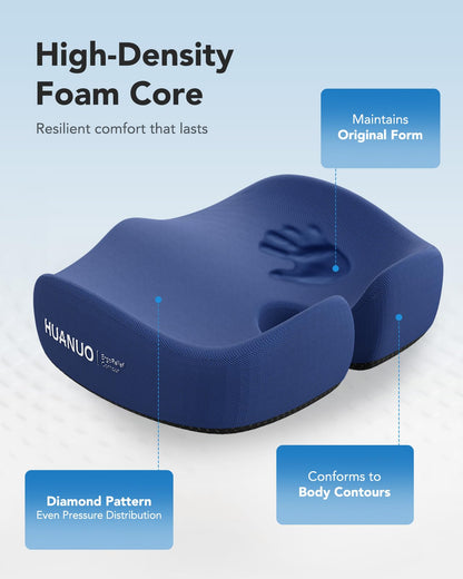 HUANUO Ergonomic Seat Cushion for Office Chair, Extra Large Coccyx Cushion, Tailbone and Back Support, Cooling Gel Enhanced, 4-Zone Pressure Relief Chair Cushions for Office, Car, Wheelchair