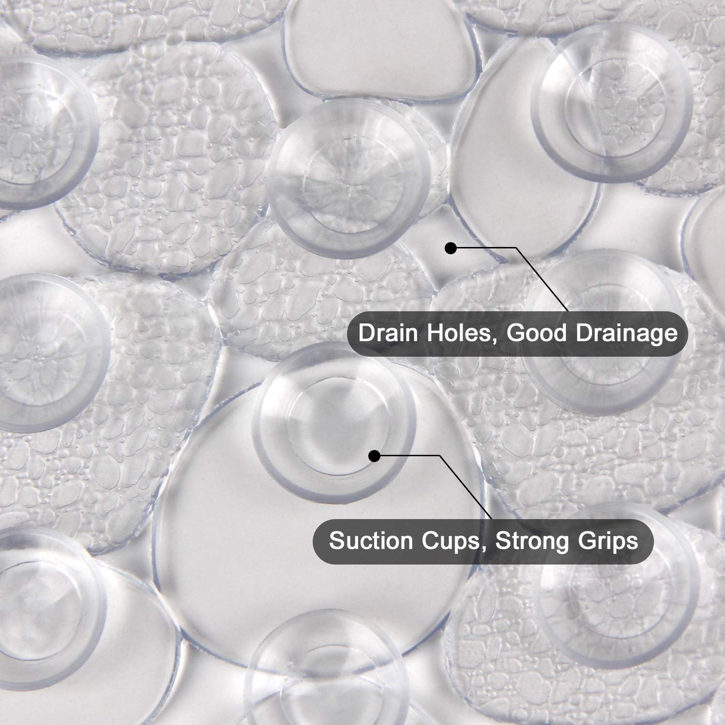 WELTRXE Pebbles Bath Mat Clear Non-Slip Bathtub Mat with Suction Cups, Drain Holes for Bathroom Showers, Tub, Machine Washable, BPA, Latex Free Safe Shower Mats, Oval 27 x 14 Inch