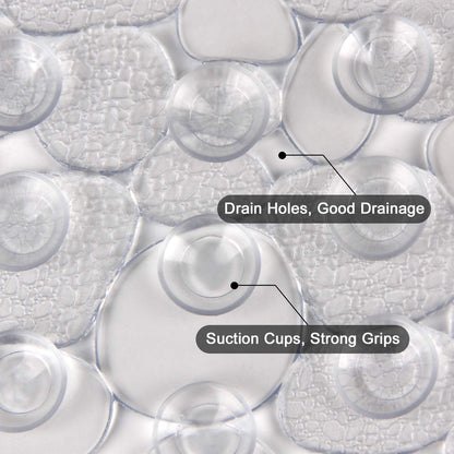 WELTRXE Pebbles Bath Mat Clear Non-Slip Bathtub Mat with Suction Cups, Drain Holes for Bathroom Showers, Tub, Machine Washable, BPA, Latex Free Safe Shower Mats, Oval 27 x 14 Inch