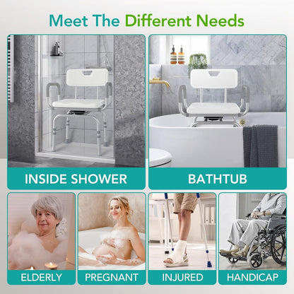 HEARTHLY 360 Swivel Heavy Duty 400lbs Shower Chair - White