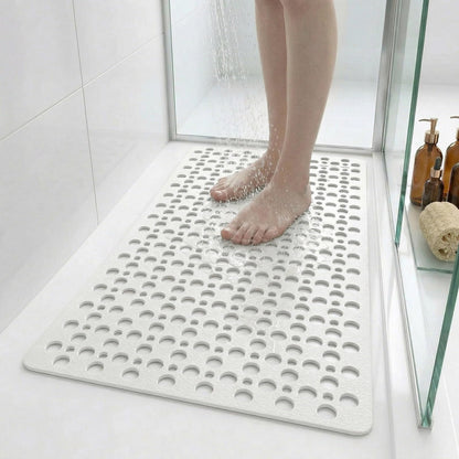 Nonslip Bath Tub Shower Mat with Suction Cups, Extra Long Bathtub Mat for Kids, Soft TPE Bath Mat, Bathtub Bathroom Mats, Machine Washable (White, 40 x 88cm)