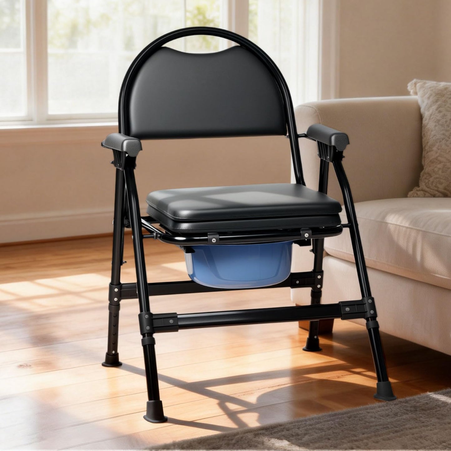 Levede Folding Adjustable with Toilet Bowl Commode Chair