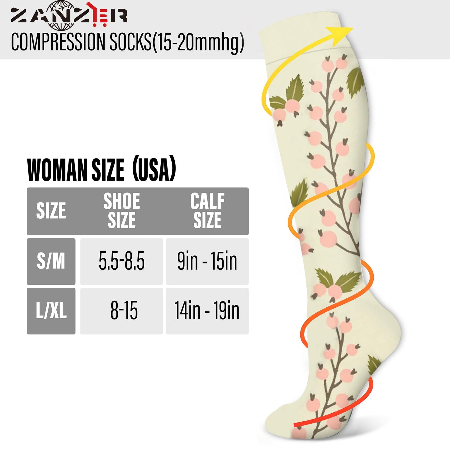 ZANZER Compression Socks 15-20 mmHg Graduated - Unisex - 6 Pairs