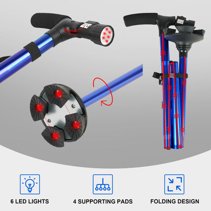 CozyKit Folding LED Light Adjustable Walking Cane for Elderly & Seniors