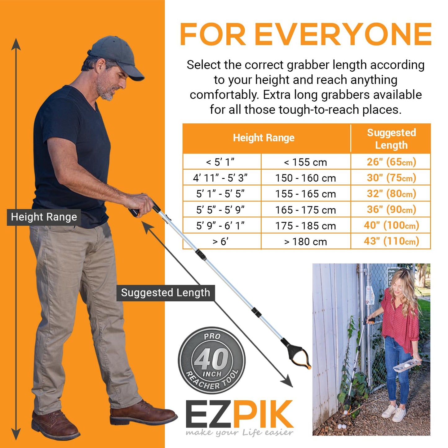 EZPIK 100cm Rotating Lightweight Reacher Grabber Tool