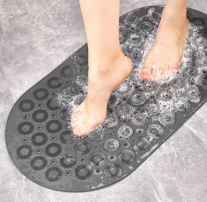 Homeela Silicone Non-Slip Foot Massage 37x69cm Bath Mat - Grey