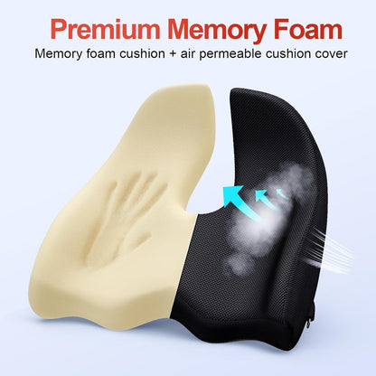 Benazcap Seat Cushion, Ergonomic Coccyx Cushion for Office and Car Chair, Sciatica Pain Relief, Memory Foam Seat Cushion with Washable Cover, Lumbar Support Cushion for Long Sitting