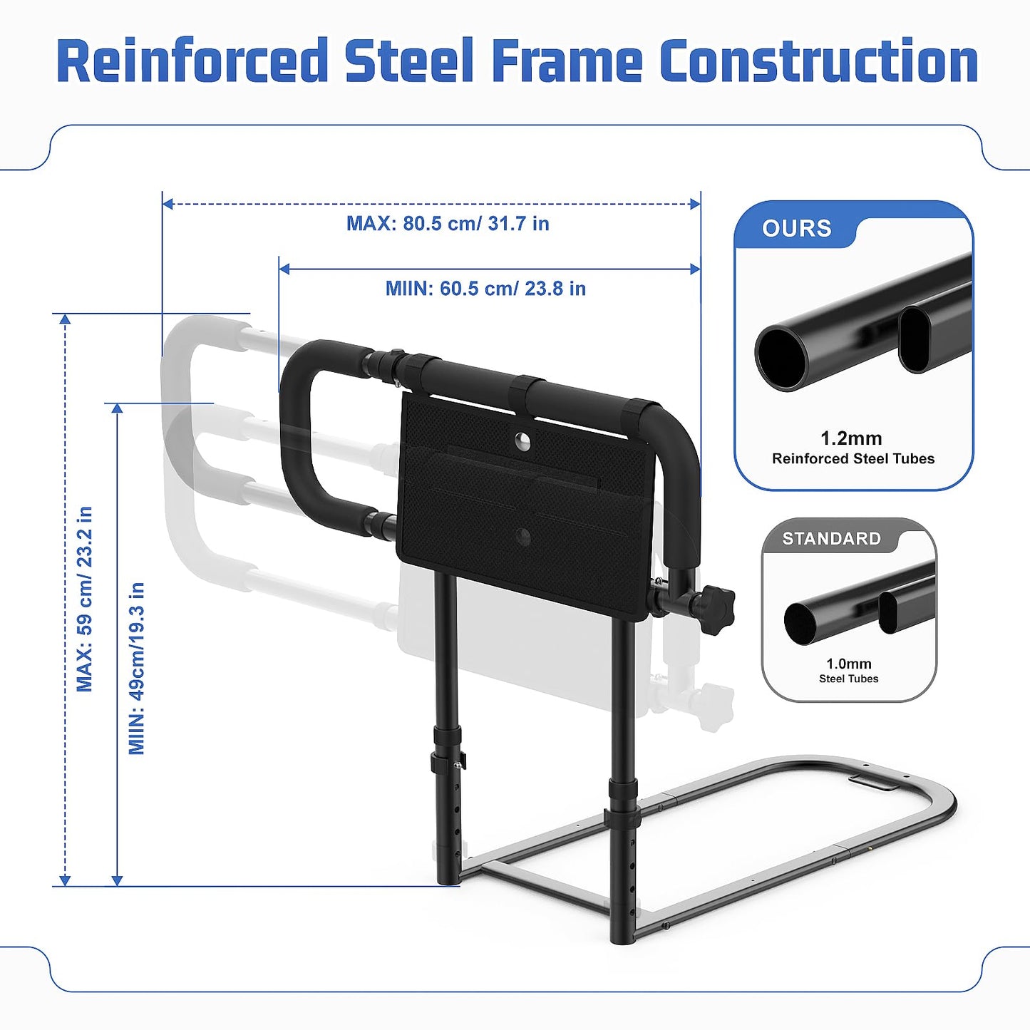 OPAFOBEF Adjustable Non-Slip Tool-Free Bed Assist Rail