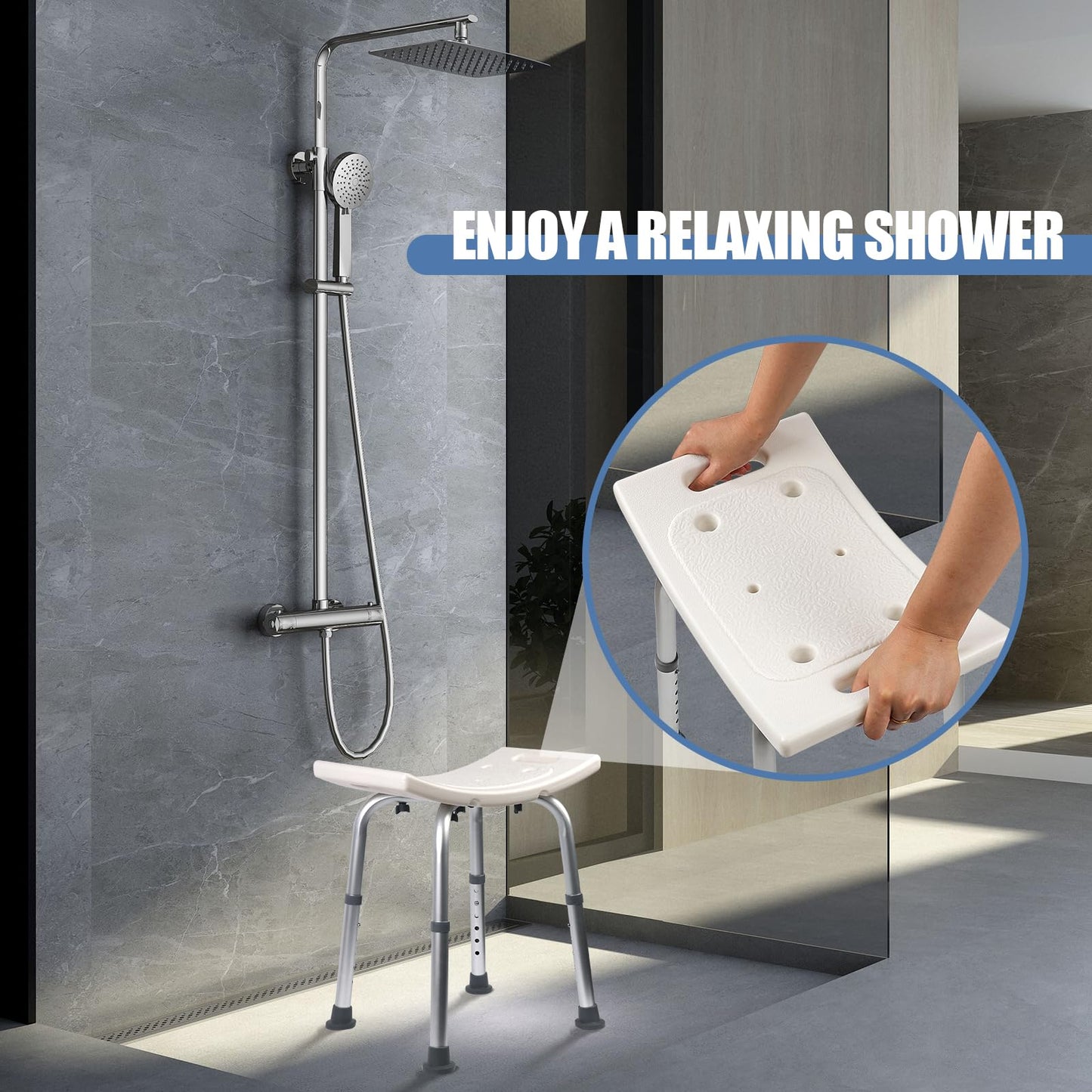 Ez2care Adjustable Non-Slip Shower Chair for Elderly & Disabled
