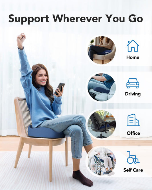 HUANUO Ergonomic Seat Cushion for Office Chair, Extra Large Coccyx Cushion, Tailbone and Back Support, Cooling Gel Enhanced, 4-Zone Pressure Relief Chair Cushions for Office, Car, Wheelchair