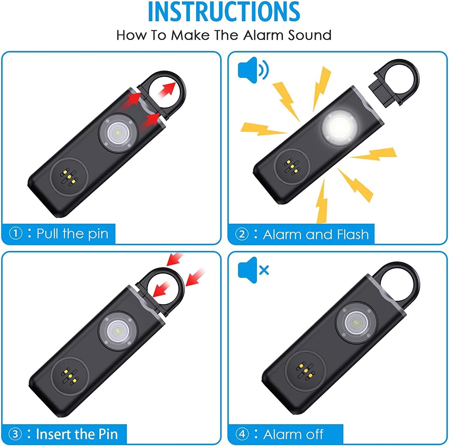 AMIR Personal Alarm Keychain for Women Safety - Loud 130 dB Siren with Strobe Light and Carabiner - Helps Women, Children, Men, Seniors, Elderly Emergency Call