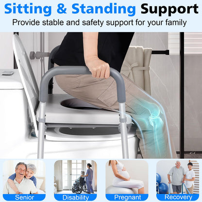 Width & Height Adjustable Raised Toilet Seat with Handles, Multi-Use Toilet Seat Risers for Seniors, Elevated Toilet Riser with Handles (with Bucket)