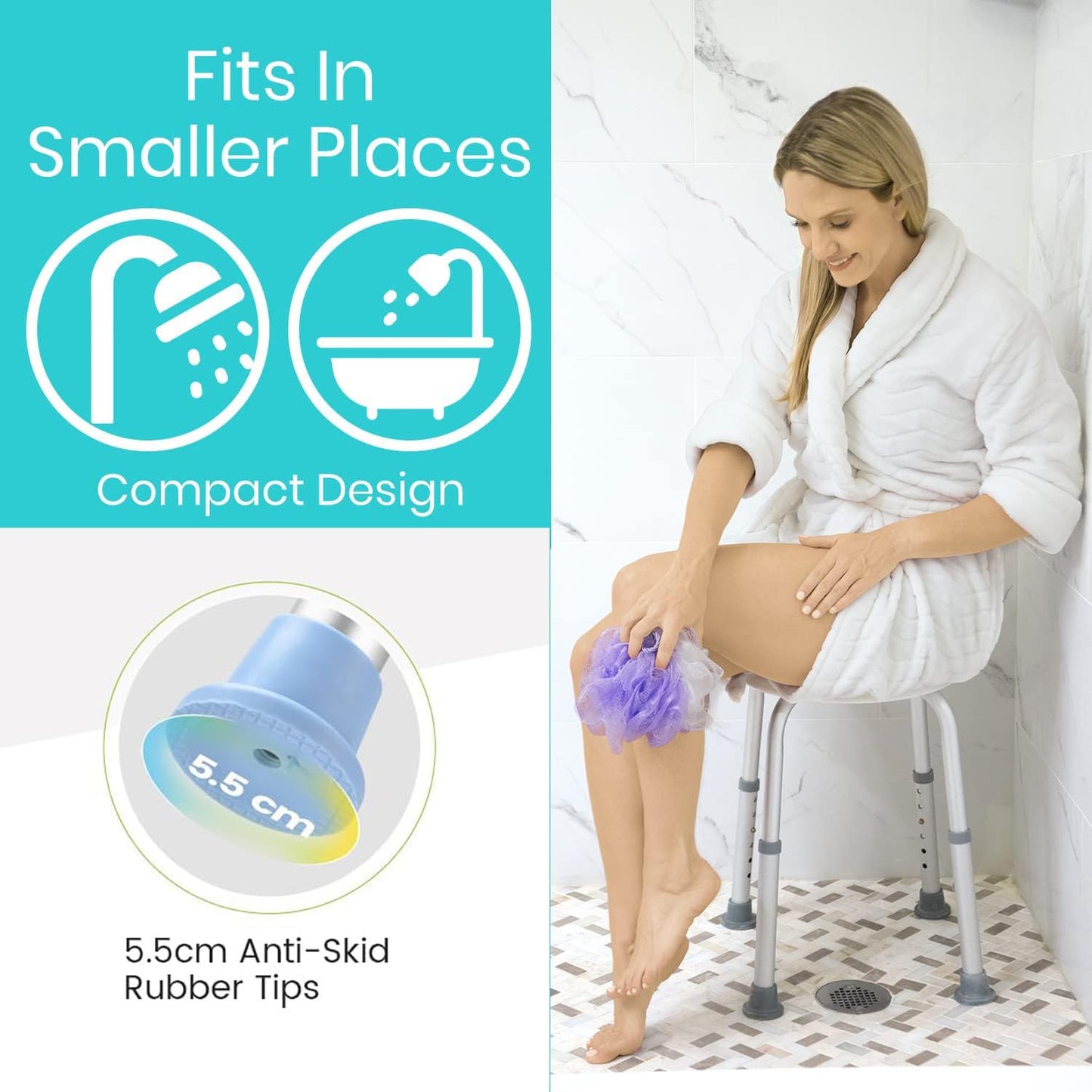 ROFVMILE Adjustable Non-Slip Tool-Free Shower Chair - White
